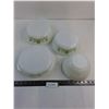 Image 1 : (3) Glasbake "Green Daisy" Casserole Dishes - 9", 8.5", 8" Dias, Fire-King 7" Dia Mixing Bowl