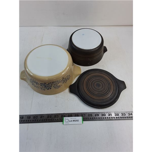 (2) Pyrex Casserole Dishes - 8.5" Homestead, 7.5" w/Lid Terra Pattern