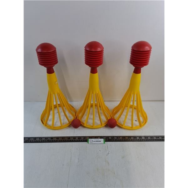 Set of 3 Tupperware Pop-a-lot Ball Shooters w/2 Balls