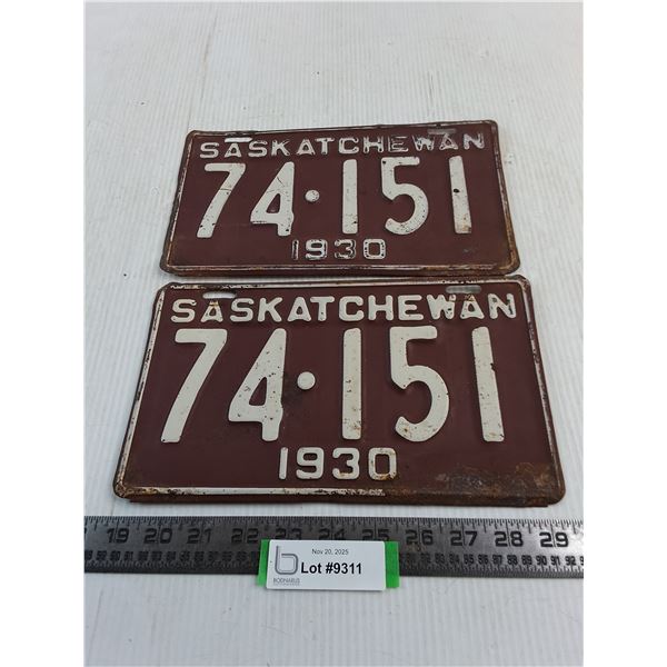Pair of 1930 Saskatchewan License Plates