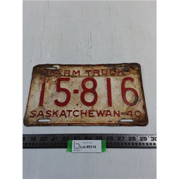 1940 Saskatchewan License Plate