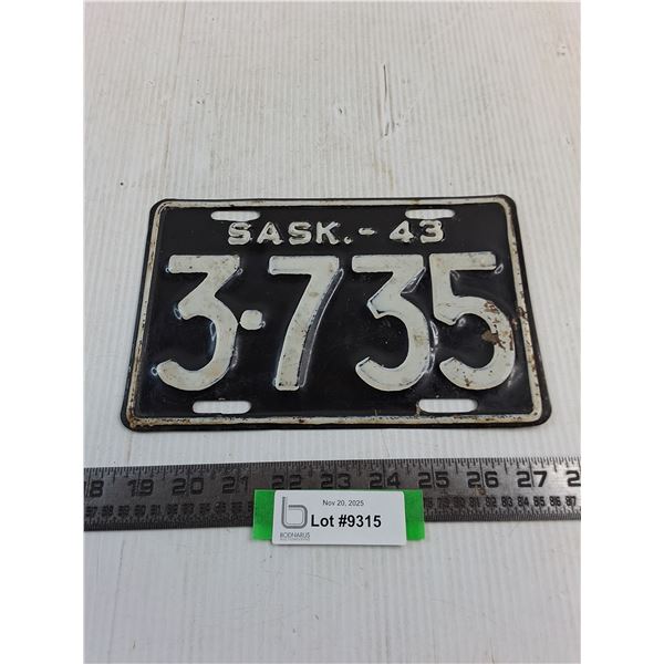 1943 Saskatchewan License Plate