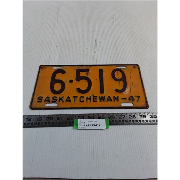 1947 Saskatchewan License Plate