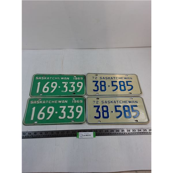 (2) Pairs of Saskatchewan License Plates - 1969 & 1972