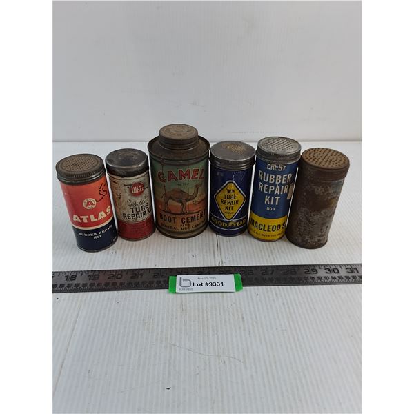 (6) Vintage Tire Repair Tins