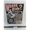 "Wanna Ride? Bettie Page" Metal Wall Poster - 16" x 12.5"