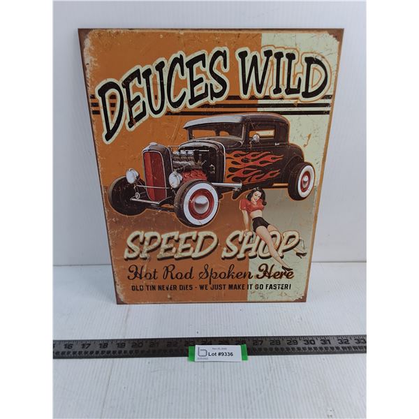 "Deuces Wild Speed Shop" Metal Wall Poster - 16" x 12.5"