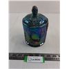Vintage Indiana Harvest Grape Blue Carnival Glass Canister
