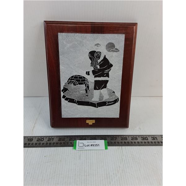 Stone Slab Inuit Art by Dano on Wooden Plaque - 8" x 10"