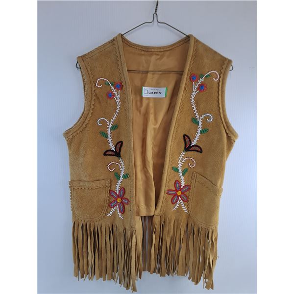 Indigenous Handmade Beaded Leather Vest - Size Small Approx