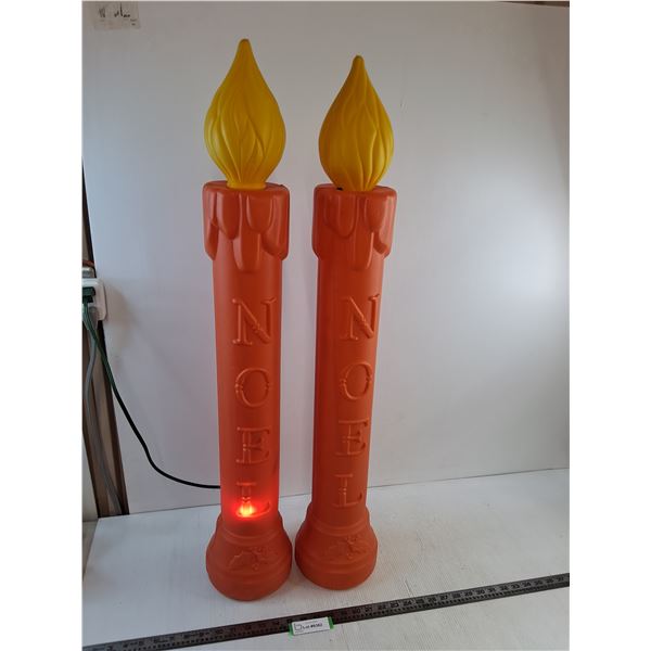 * Pair of Electric Blow-Mold Noel Candles - Tested (1 Missing Electrical) - 37" High - Pickup Only