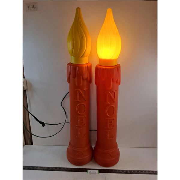 * Pair of Electrified Blow-Mold Noel Candles - Tested (1 No Light) - 37" High - Pickup Only