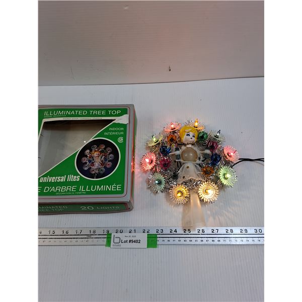 Vintage Angel Christmas Tree Topper - Lights Work - 9" Diameter
