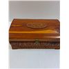 Image 2 : Carved Wooden Jewelry Box Chest w/Contents - 11" x 6" x 5"