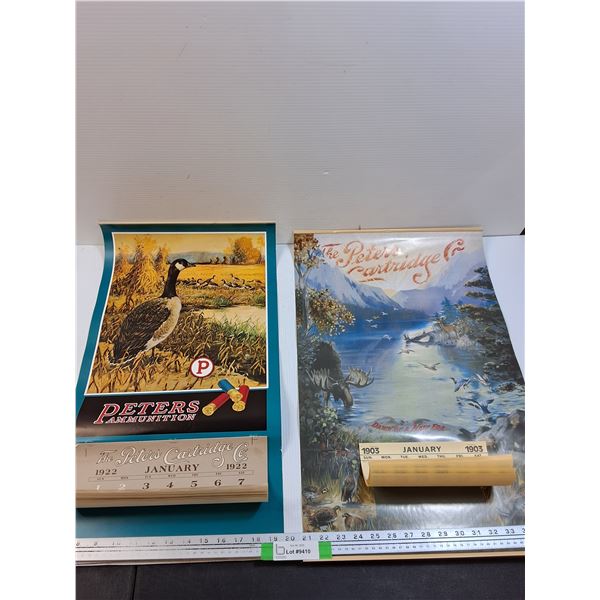 (2) Antique Peters Ammunition Wall Calendars: 1922 & 1903
