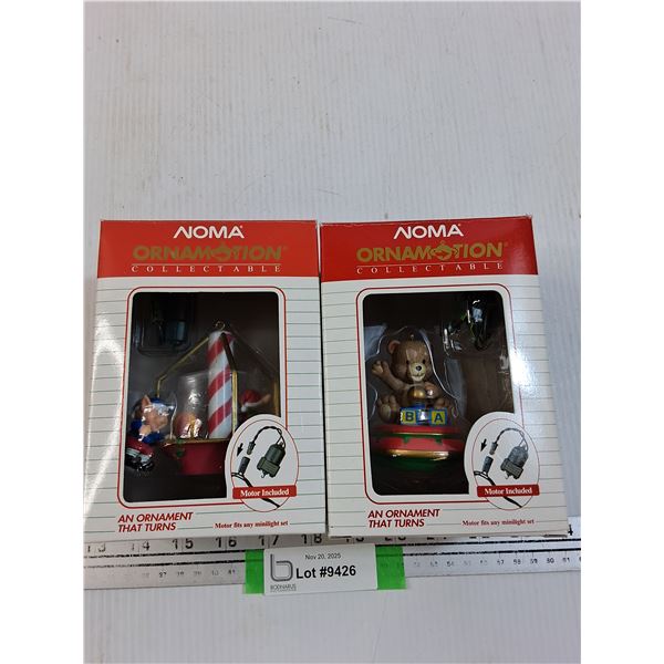 (2) Ornamotion - Christmas Tree Ornaments: Motorized Elf & Teddy Bear - working