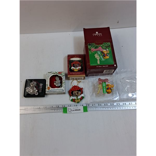 (4) Christmas Tree Ornament: Teddy Bears, Snowman, Puppy Picture Frame