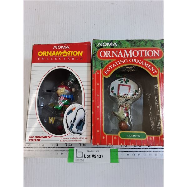 (2) Ornamotion - Christmas Tree Ornaments: Elf & Motion Mouse Basketball - working
