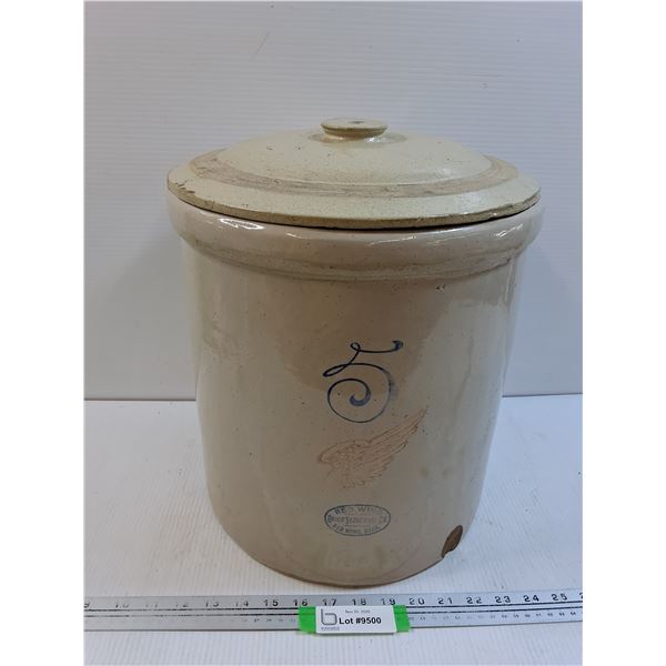 # Vintage Red Wing #5 Crock w/Lid - Some Wear - 15" x 12" - CANNOT SHIP, HEAVY