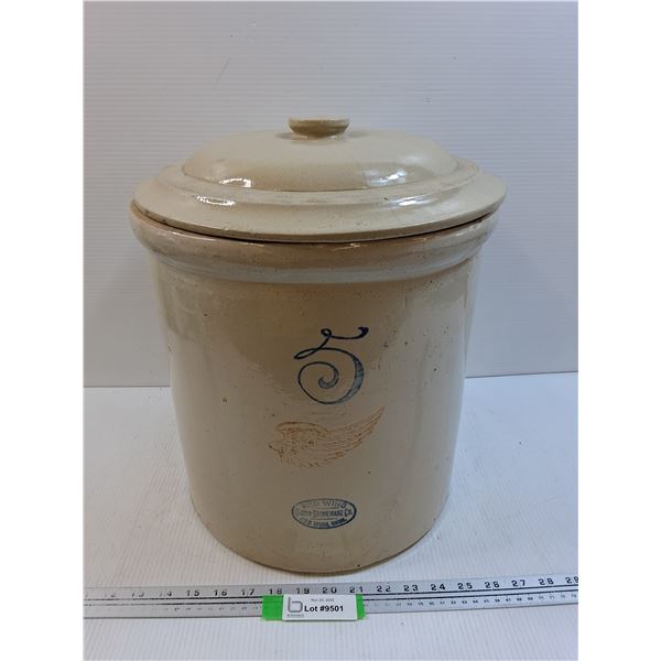 # Vintage Red Wing #5 Crock w/ Lid - 16" x 13" - Some Wear - CANNOT SHIP, HEAVY