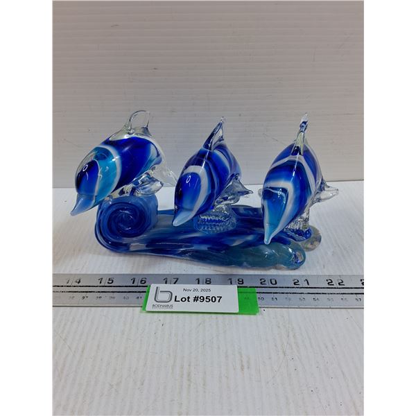 Dolphin Art Glass Figurine (One Tail Worn, as Pictured) - 7.5 " x 4" x 4.5"