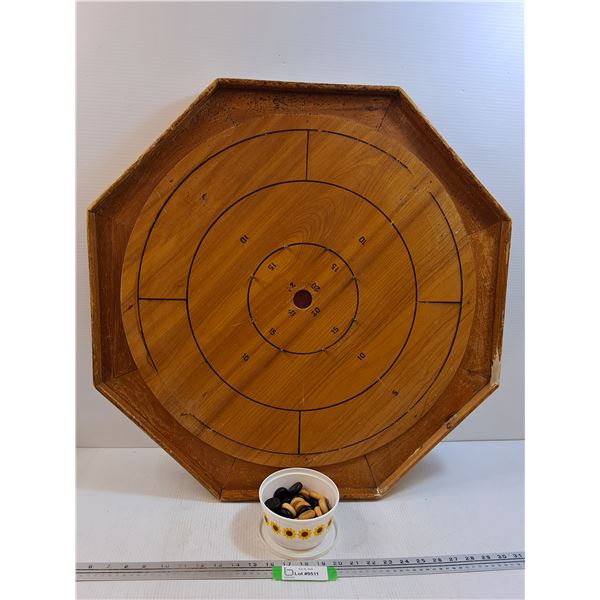 * Crokinole Wooden Playing Board & Pieces - 27" Diameter - CANNOT SHIP