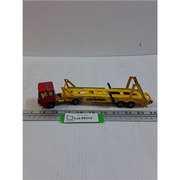 Vintage Majorette Cab Over Die Cast Semi & Car Hauler Toy - 10" Long