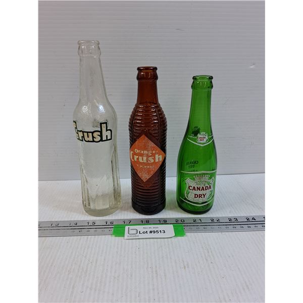 (3) Vintage Pop Bottles: Crush, Canada Dry