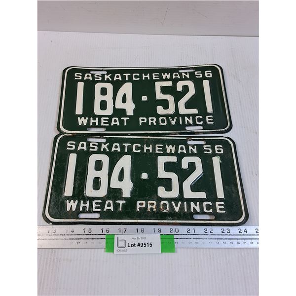 Pair of Saskatchewan License Plates: 1956