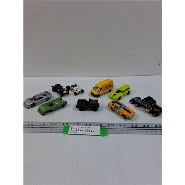 (9) Die Cast Cars: Matchbox Army Jeep, Maisto, Misc - Some Wear