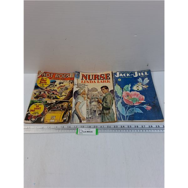 (3) Vintage Magazines: Jack & Jill, Hot Rods, Nurse Linda Lark - Some Wear