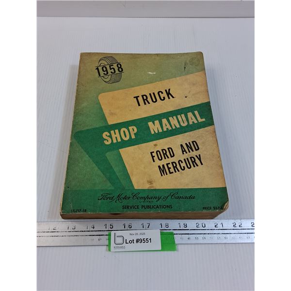 Vintage Ford 1958 Truck Shop Manual Book