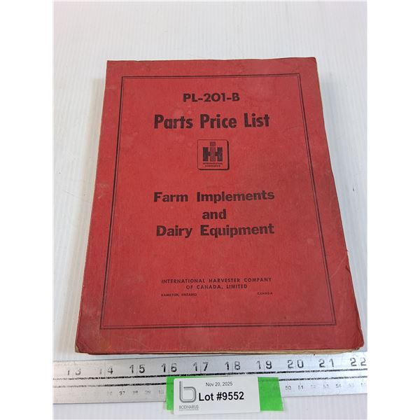 International Harvester Part Price List Book - 1964