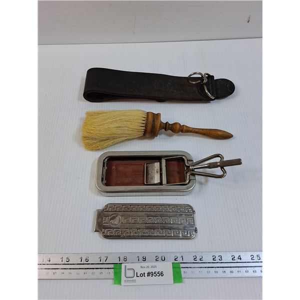 Vintage Shaving Set: Leather Strop, Brush and Razor Case Set