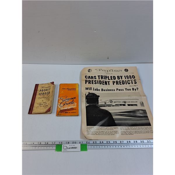 Farmer's Pocket Ledger, Ford Delivery Service Guide, B/A Oil & Lube Newsletter