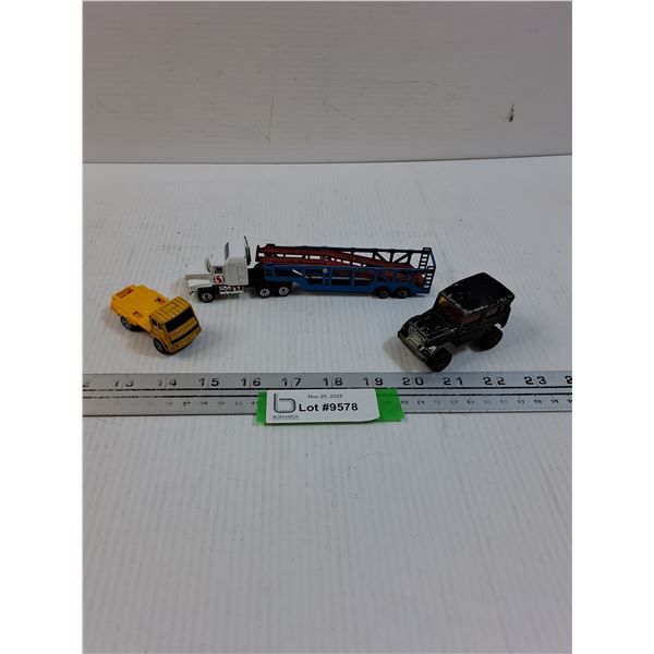 (3) Die Cast & Plastic Models: Safeway Semi, Car Hauler Trailer, Cab Cover Truck, Toyota