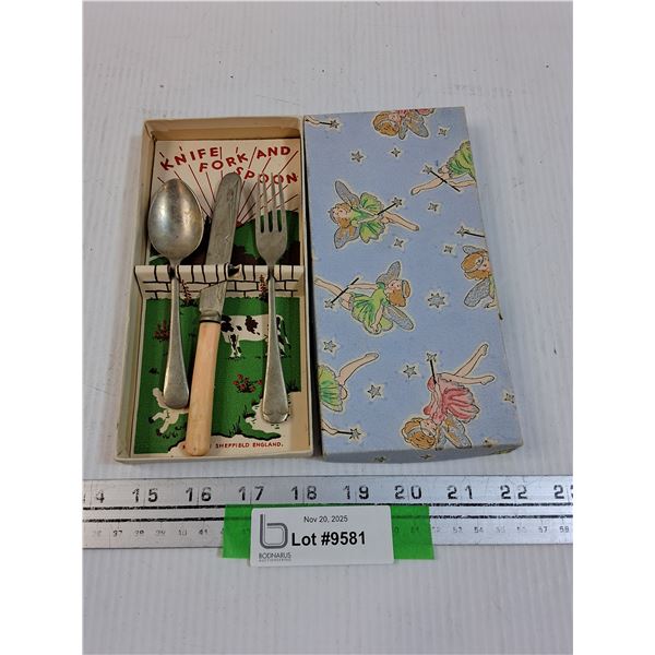 Vintage Children's Set of Utensils in Box - Made By Sheffield