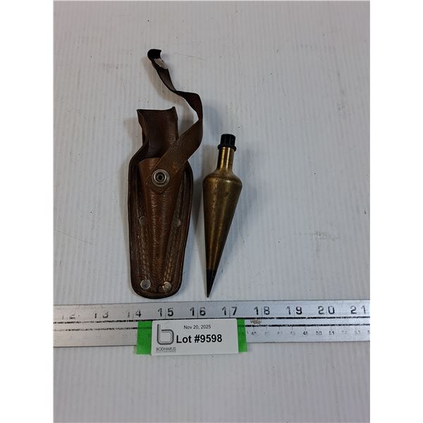Vintage Brass Plumb (5.5" Long) & Leather Sheath