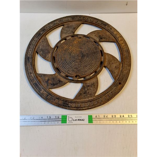 Antique Cast Iron Wall Plate Vent Stove Pipe Grate-Made in Ontario