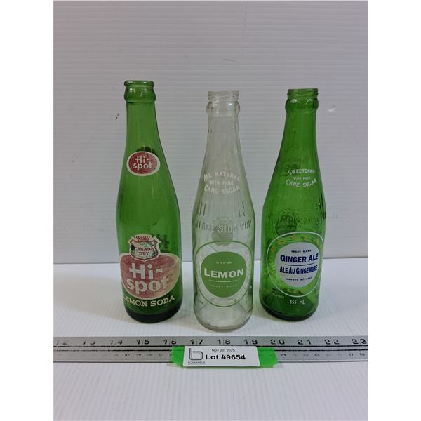 (3) Vintage Pop Bottles: Hi-Spot, Ginger Ale, Boylan Lemon Soda