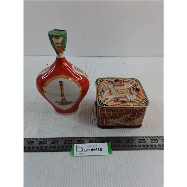 Vintage Poltava Porcelain Decanter from USSR, Vintage French Bath Powder Tin