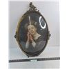 Image 1 : Vintage Ornate Metal Framed Oval Convex Glass - 23" x 15.5" - Some Frame Damage