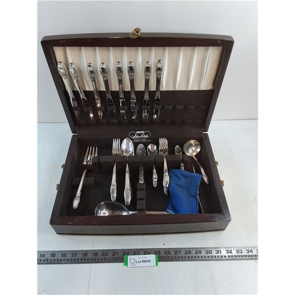 Silver-Plated Cutlery Set w/Wooden Storage Box - 17.5x12x4"