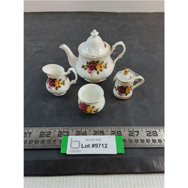 Miniature "Cottage Rose" Bone China 4-Piece Tea Set