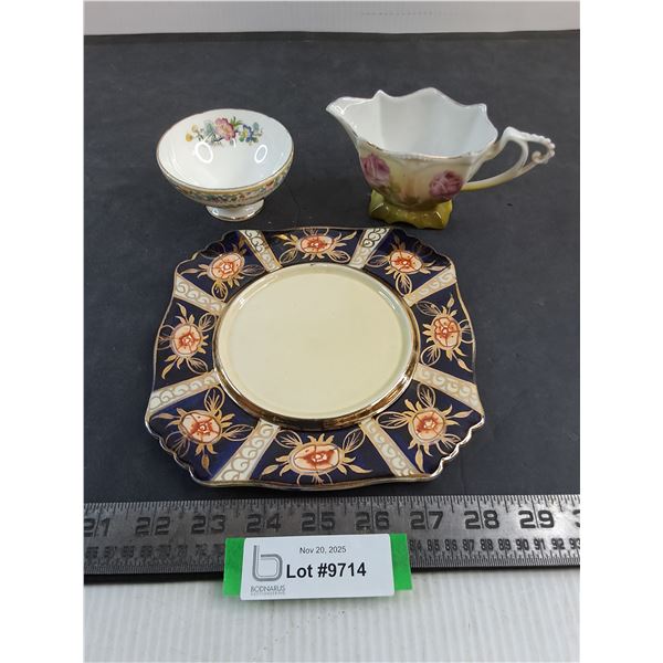 Vintage Ceramics - Royal Leighton Plate, English Sugar Bowl, German Creamer