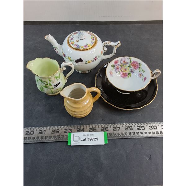 Chelsea Derby Teapot, Echo OJ Teacup & Saucer, Royal Albert Creamer