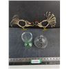 Pair of Metal Chicken Decor, Vintage Glass Vase & Lid