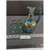 Image 1 : Vintage 'Blue Glass with Golden Edging' Liquer Decanter & 4 Glasses