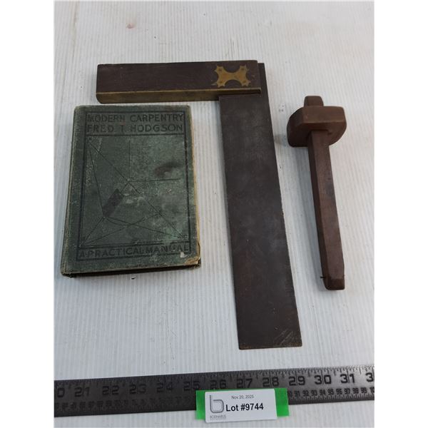 Antiques Lot -  Carpenter Square, Carpenter Book from 1902, Wood Scribe