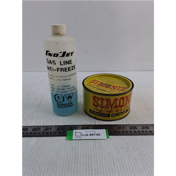 Vintage Sno-Jet Gas Line Antifreeze Partial Bottle, Vintage Simoniz Car Wax - Pickup Only